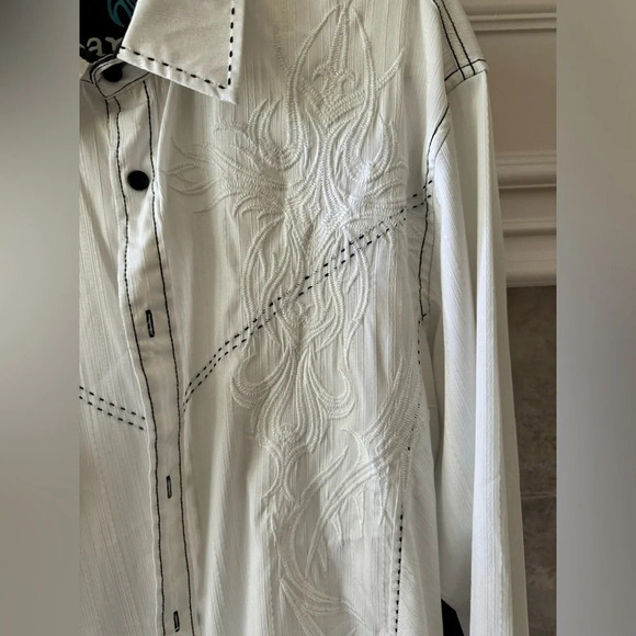 ROAR Buckle Y2K Men’s Refined Embroidered Button White Western Style Shirt XL - Picture 3 of 16